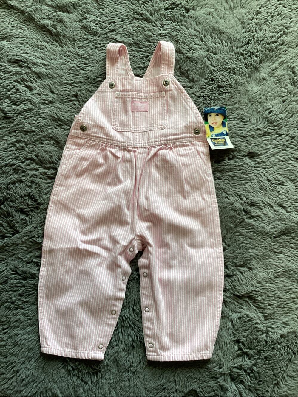 New Vintage Osh Kosh B'gosh Vestbak Pinstripe Overalls Baby Pink Size 18 Month